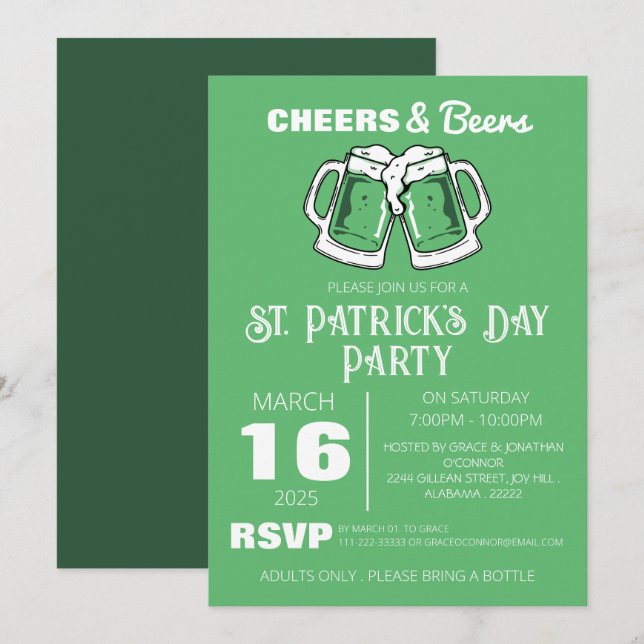 Elegant Green Shamrock St. Patrick's Day Party Invitation (Front/Back)