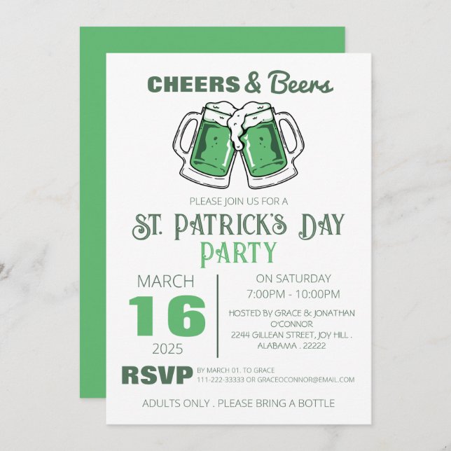 Elegant Green Shamrock St. Patrick's Day Party Invitation (Front/Back)
