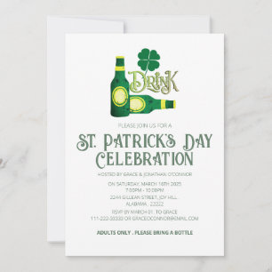 Elegant Green Shamrock St. Patrick's Day Party Invitation