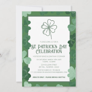 Elegant Green Shamrock St. Patrick's Day Party Invitation