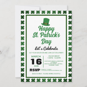 Elegant Green Shamrock St. Patrick's Day Party Invitation