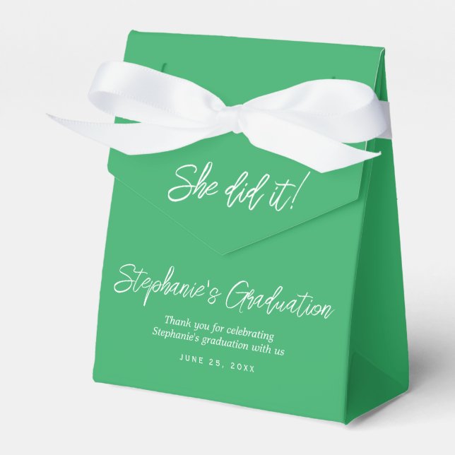Elegant Green She Did It Graduation Party  Favour Box (Front Side)