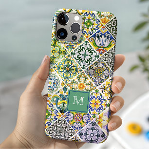 Elegant Green Sicilian Mediterranean Tile Pattern iPhone 15 Case