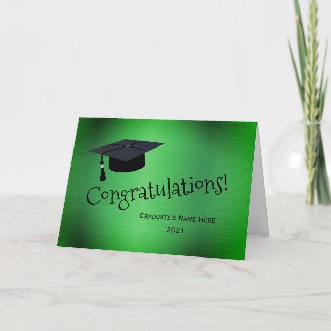 Elegant Green Silver Congratulations Graduation Card (Front)