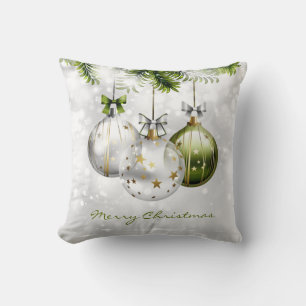 Elegant Green Silver Gold Christmas Ornaments Cushion
