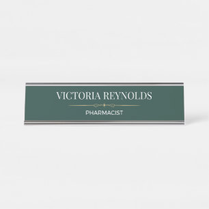 Elegant Green Silver Personalised Pharmacist Desk Name Plate