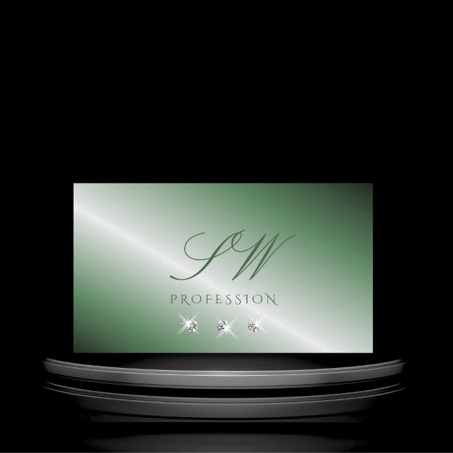 Elegant Green Silver Sparkling Diamonds Initials Business Card (Creator Uploaded)