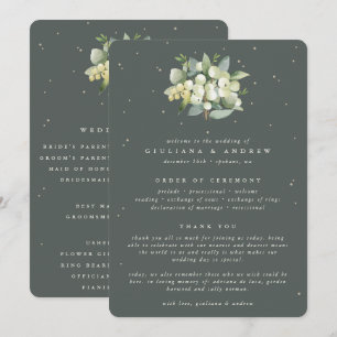 Elegant Green Snowberry+Eucalyptus Bouquet Wedding Programme
