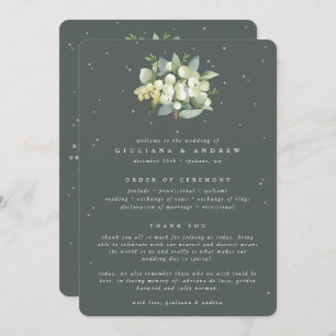 Elegant Green Snowberry+Eucalyptus Bouquet Wedding Programme