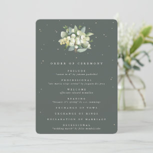 Elegant Green Snowberry+Eucalyptus Bouquet Wedding Programme