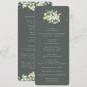 Elegant Green Snowberry+Eucalyptus Bouquet Wedding Programme
