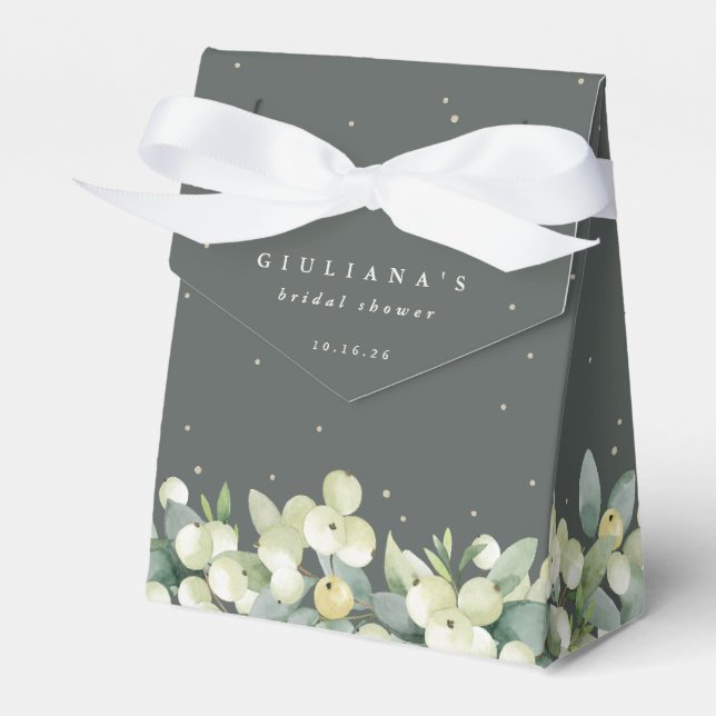 Elegant Green Snowberry+Eucalyptus Bridal Shower Favour Box (Front Side)