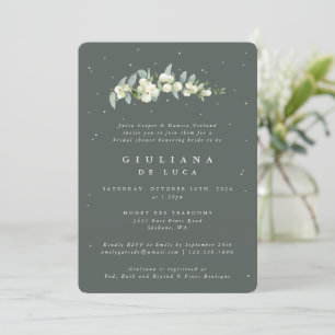 Elegant Green Snowberry+Eucalyptus Bridal Shower Invitation