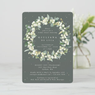 Elegant Green Snowberry+Eucalyptus Bridal Shower Invitation