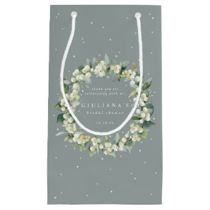 Elegant Green Snowberry+Eucalyptus Bridal Shower Small Gift Bag