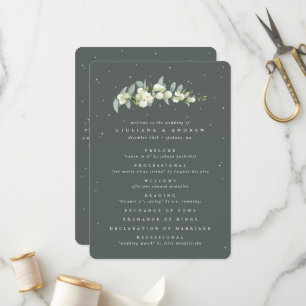 Elegant Green Snowberry+Eucalyptus Stem Wedding Programme