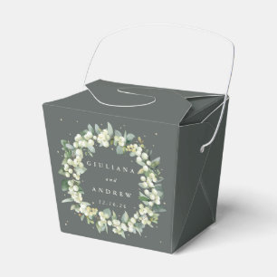 Elegant Green Snowberry+Eucalyptus Winter Wedding Favour Box