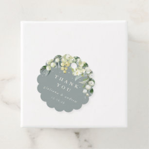 Elegant Green Snowberry+Eucalyptus Winter Wedding Favour Tags