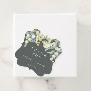 Elegant Green Snowberry+Eucalyptus Winter Wedding Favour Tags