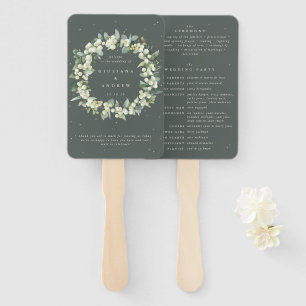 Elegant Green Snowberry+Eucalyptus Winter Wedding Hand Fan