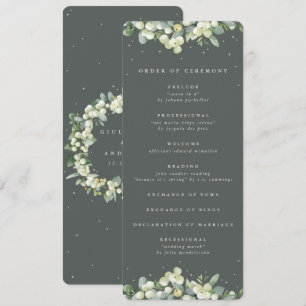 Elegant Green Snowberry+Eucalyptus Winter Wedding Programme