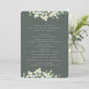 Elegant Green Snowberry+Eucalyptus Winter Wedding Programme