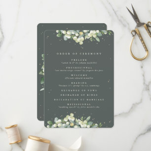 Elegant Green Snowberry+Eucalyptus Winter Wedding Programme