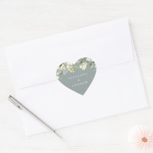 Elegant Green Snowberry+Eucalyptus Wreath Wedding Heart Sticker