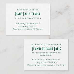 Elegant Green SpanishEnglish Temple Sealing Invite