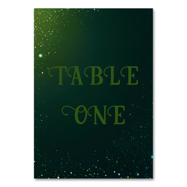 Elegant Green Sparkle Wedding Background Table Number (Front)