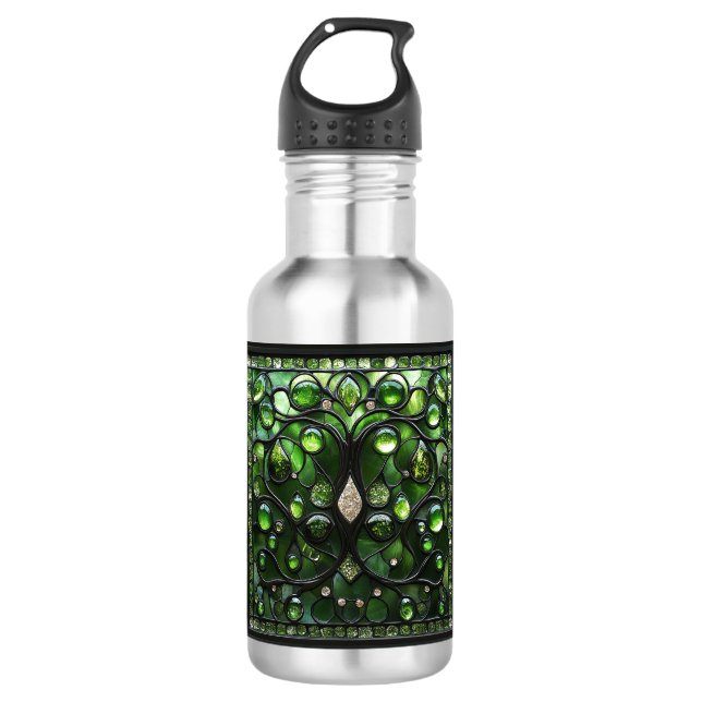 Elegant Green Stained Glass Look   532 Ml Water Bottle (Front)