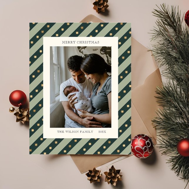 Elegant Green Star Holiday Photo Card (Creator Uploaded)
