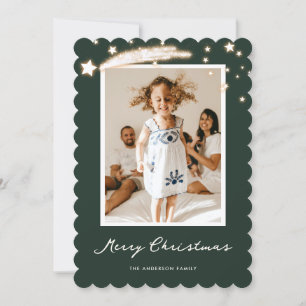 Elegant Green Starry Photo Merry Christmas Card