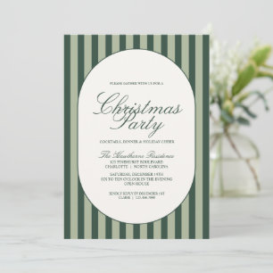 Elegant Green Stripe Christmas Holiday Party Invitation