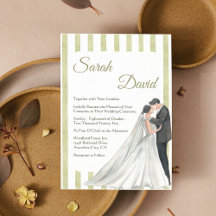 Elegant Green Stripe Wedding Invite with Couple