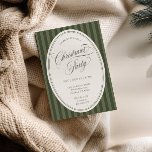Elegant Green Striped Christmas Party Invitation