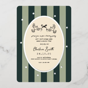 Elegant Green Striped Holiday Party Invitation
