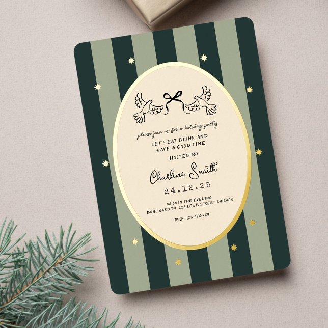 Elegant Green Striped Holiday Party Invitation (Creator Uploaded)