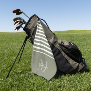 Elegant Green Striped Personalised Monogram Name  Golf Towel