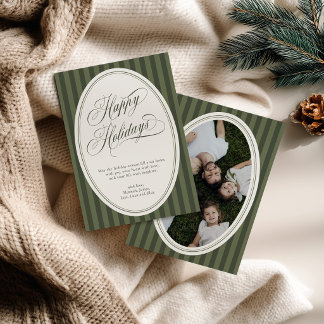 Elegant Green Striped Photo Happy Holidays Card
