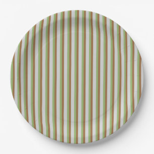 Elegant Green Striped Retro Vintage Modern Paper Plate