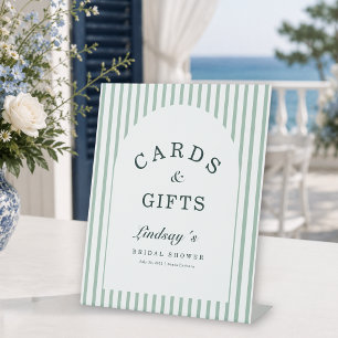 Elegant Green Stripes Coastal Cards & Gifts Pedestal Sign