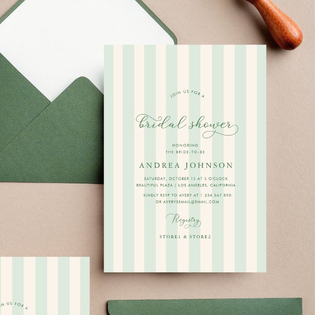 Elegant Green Stripes Country Club Bridal Shower Invitation (Creator Uploaded)
