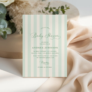Elegant Green Stripes Gender Neutral Baby Shower Invitation