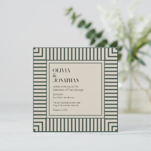 Elegant Green Stripes Simple Wedding Invitation
