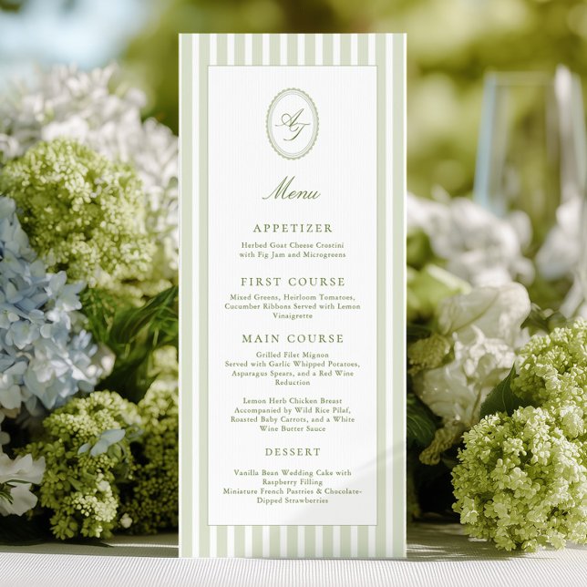 Elegant Green Stripes Wedding Menu (Creator Uploaded)