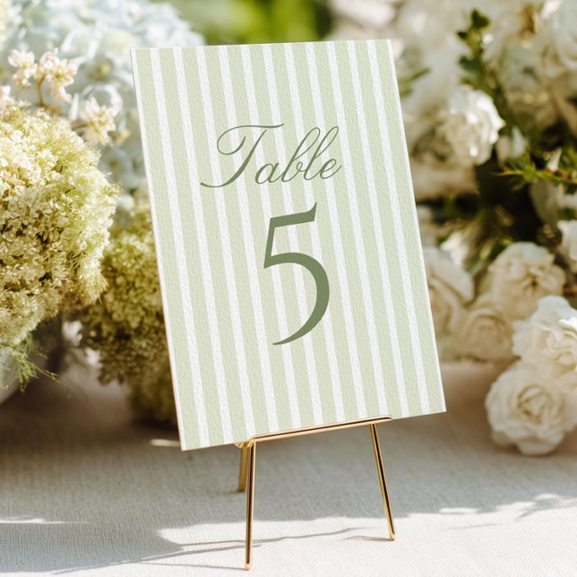 Elegant Green Stripes Wedding Table Number (Creator Uploaded)