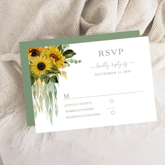 Elegant Green Sunflower Wedding  RSVP Card (Elegant Green Sunflower Wedding RSVP Card)