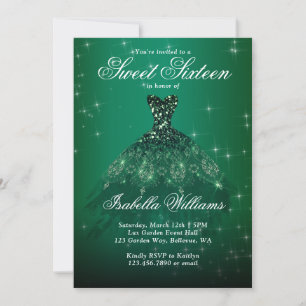 Elegant Green Sweet 16 Birthday Party Invitation