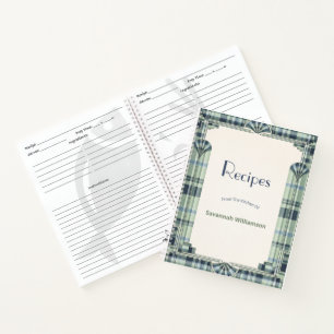 Elegant Green Tartan Art Deco Frame Recipe Notebook